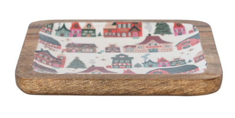 Enameled Mango Wood Trays with North Pole Patterns