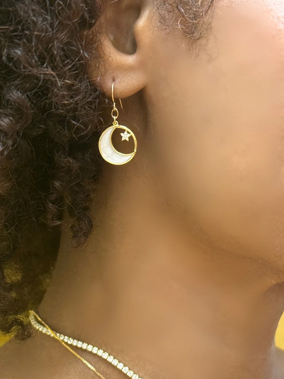 Athena Designs Mother of Pearl Moon & Star Earrings