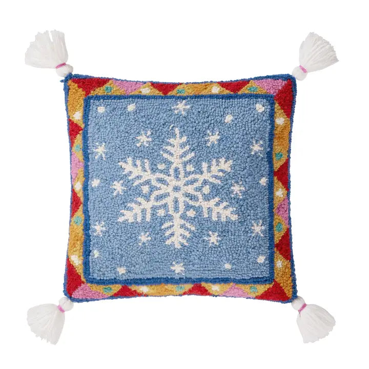 Fair Isle Snowflake With Tassels Hook Pillow