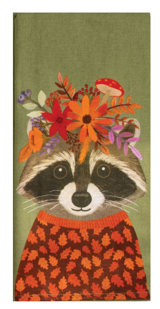 Fall Flowers Everywhere Raccon Dual Purpose Towel