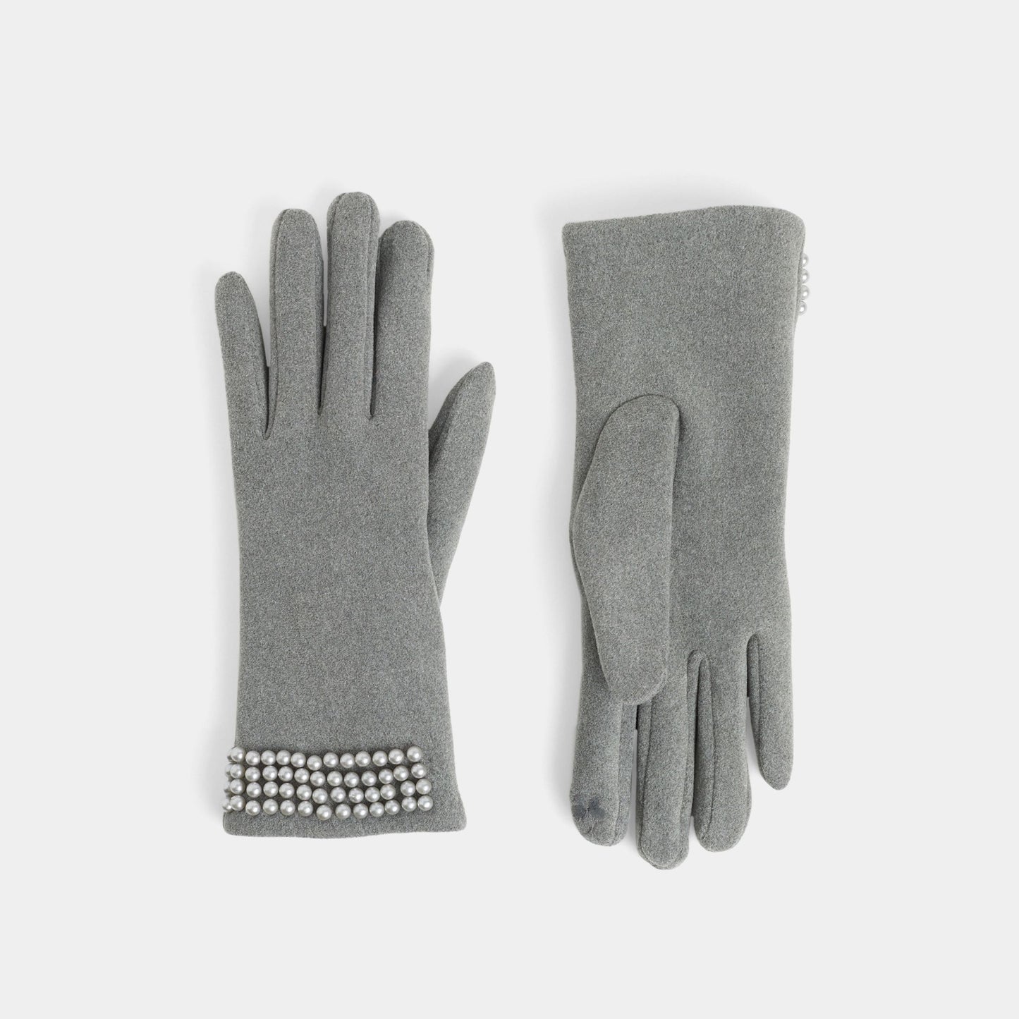 Pearl Cuff Touchscreen Gloves Grey