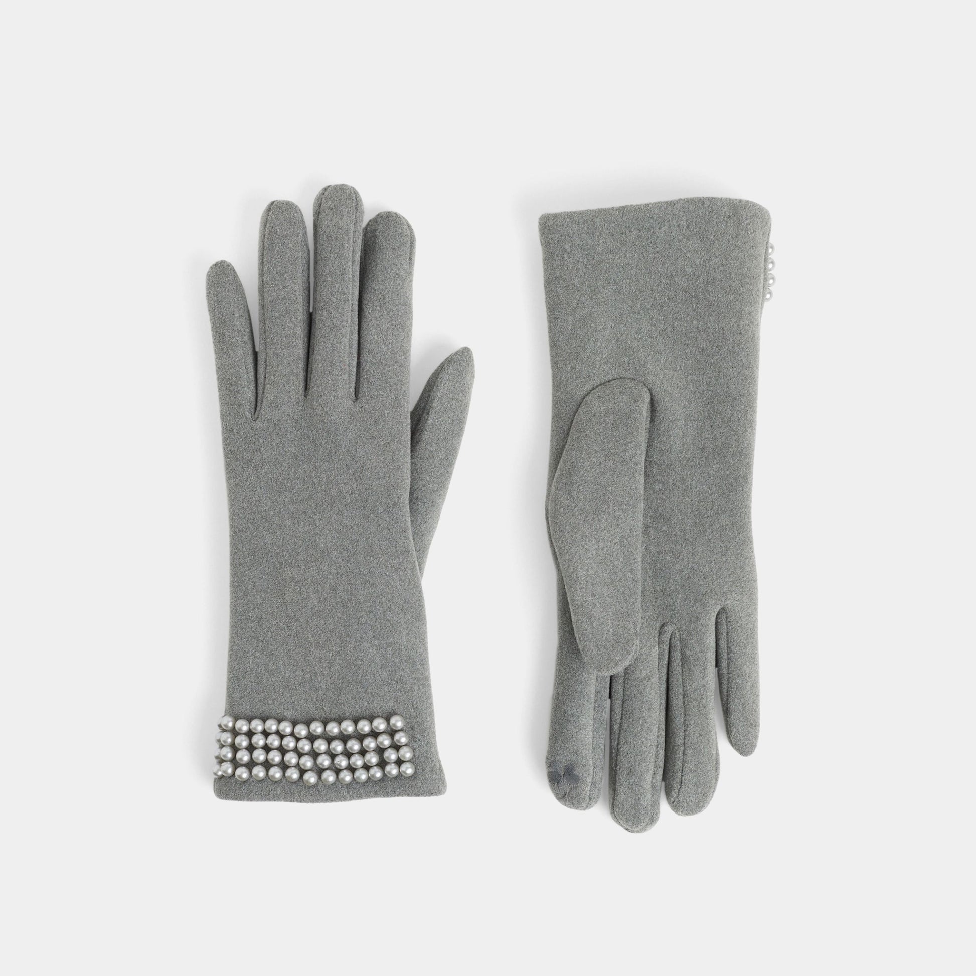 Pearl Cuff Touchscreen Gloves Grey