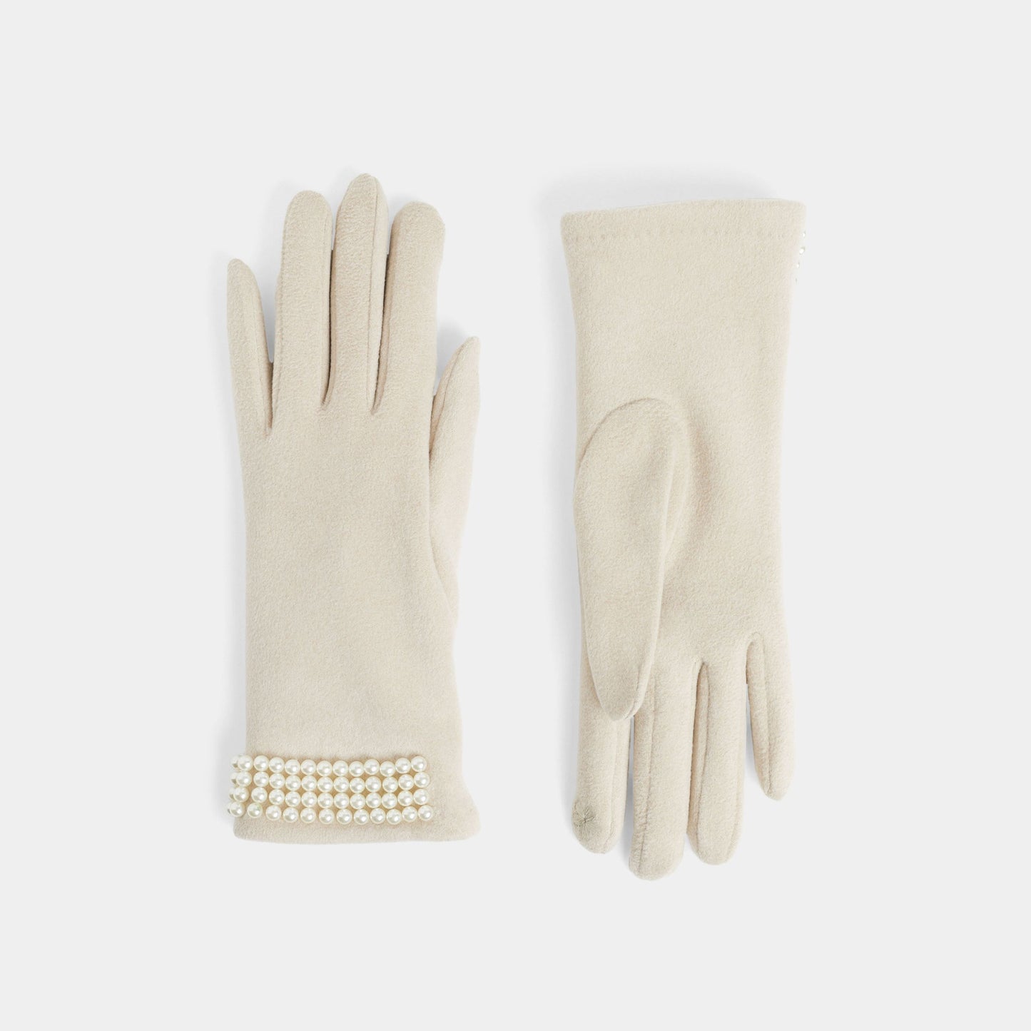 Pearl Cuff Touchscreen Gloves Natural