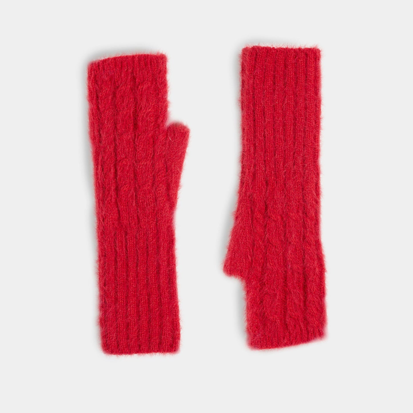 Cable Fingerless Mittens Red