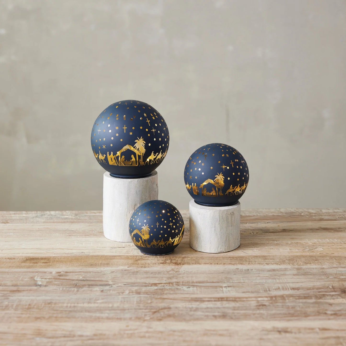 Glass Ball With LED Light & Laser Etched Nativity Scene