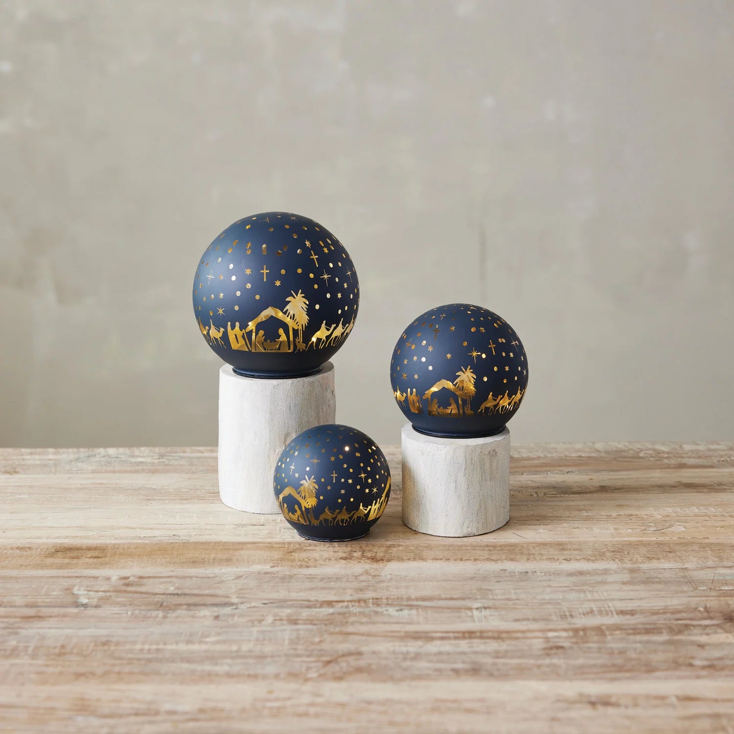 Glass Ball With LED Light & Laser Etched Nativity Scene