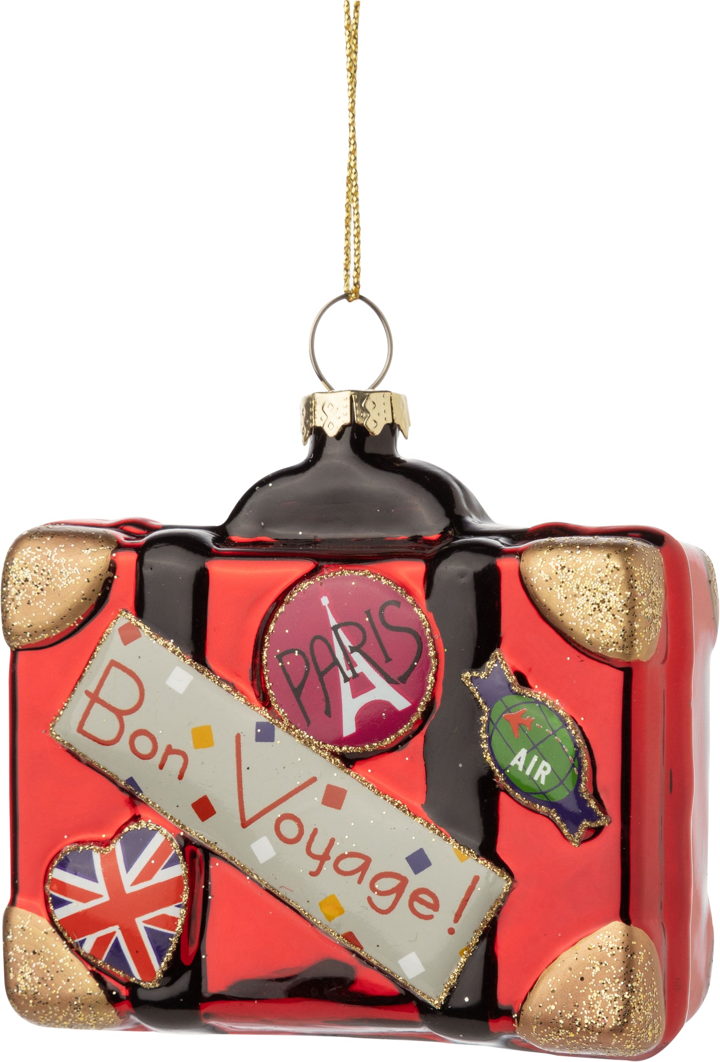 Glass Bon Voyage Suitcase Ornament