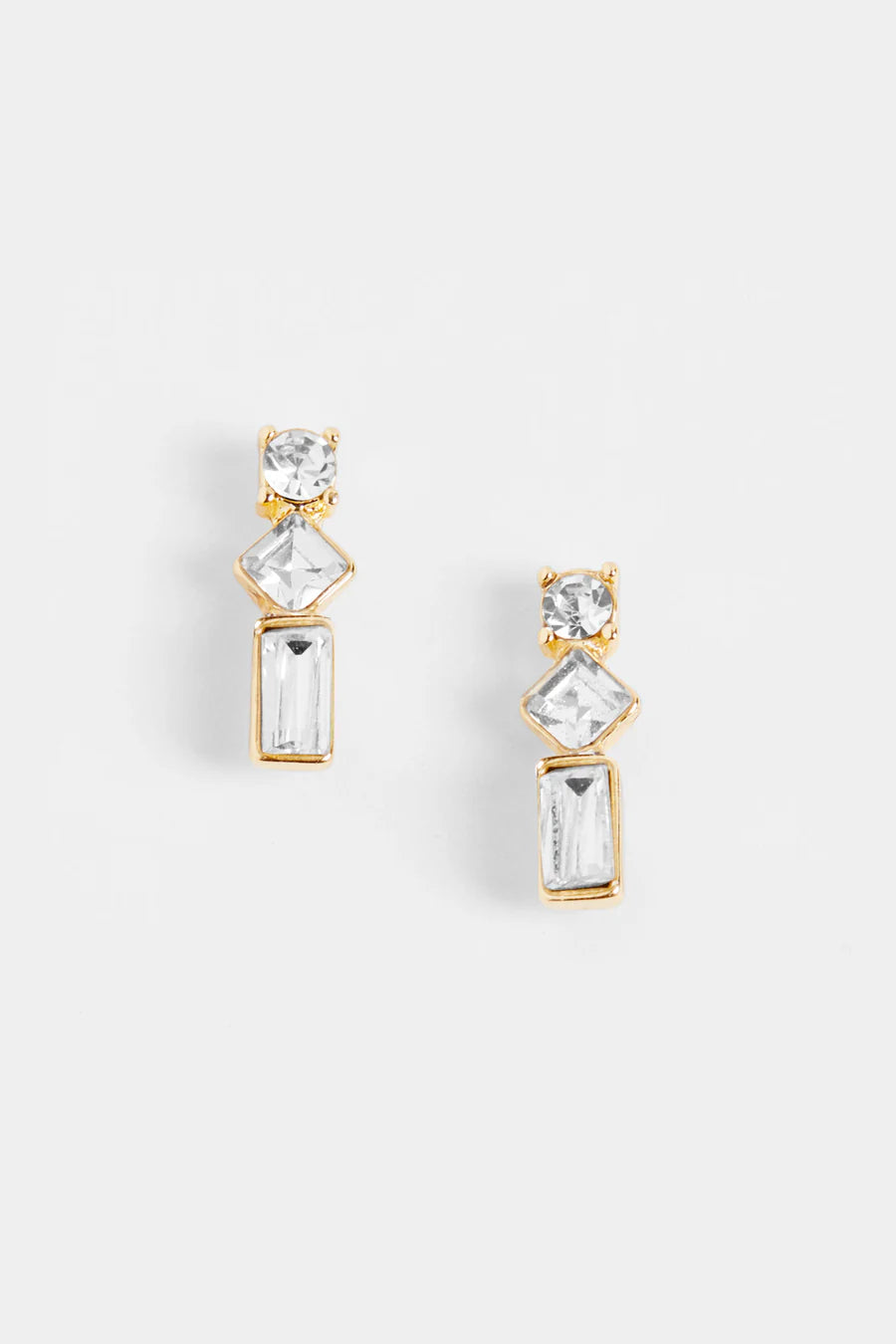 Gold Baguette Drop Stud Earrings