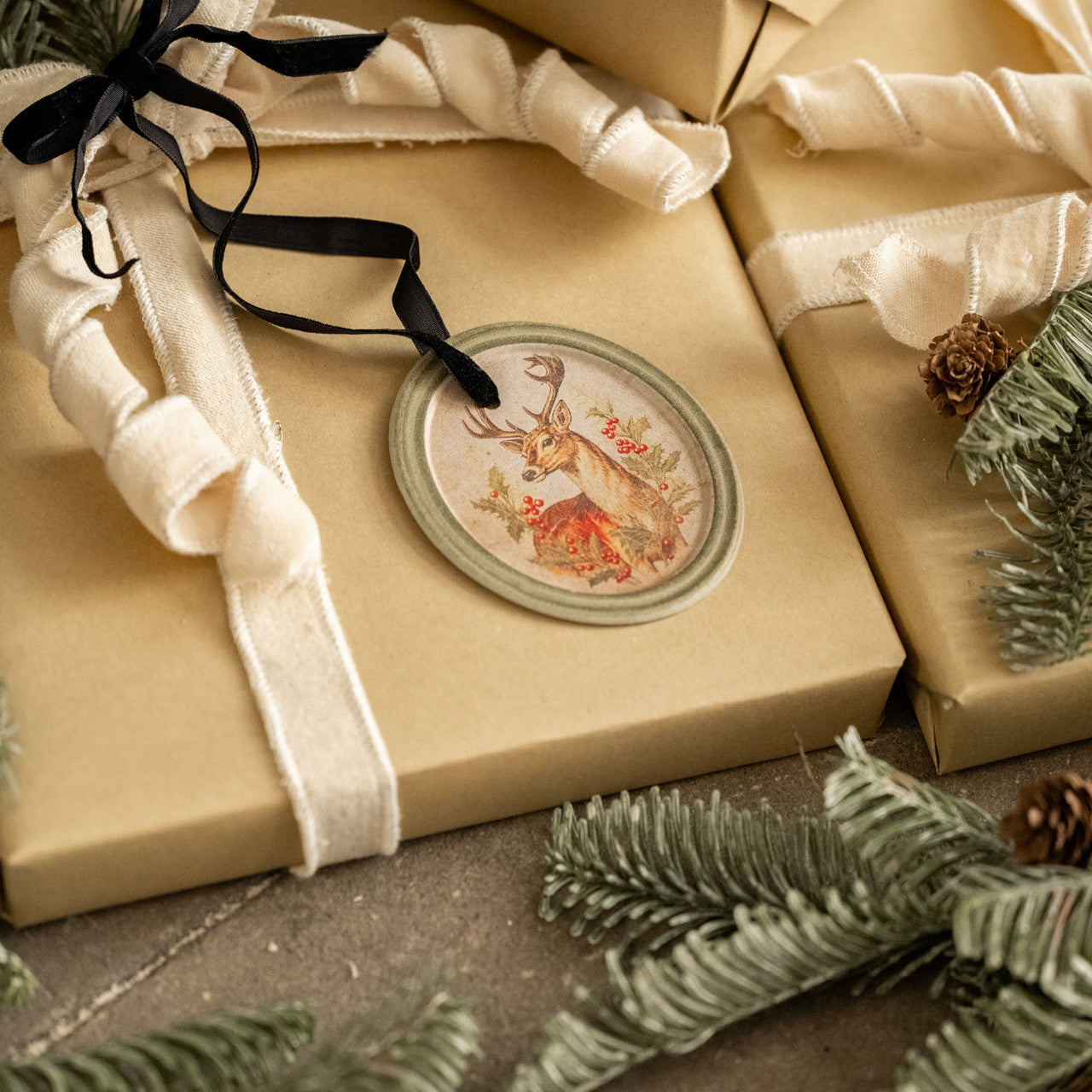 Framed Holiday Stag Oval Ornament