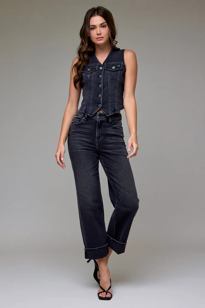 Hidden Charcoal Wash Fitted Denim Vest