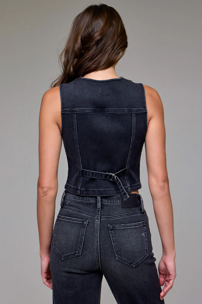 Hidden Charcoal Wash Fitted Denim Vest