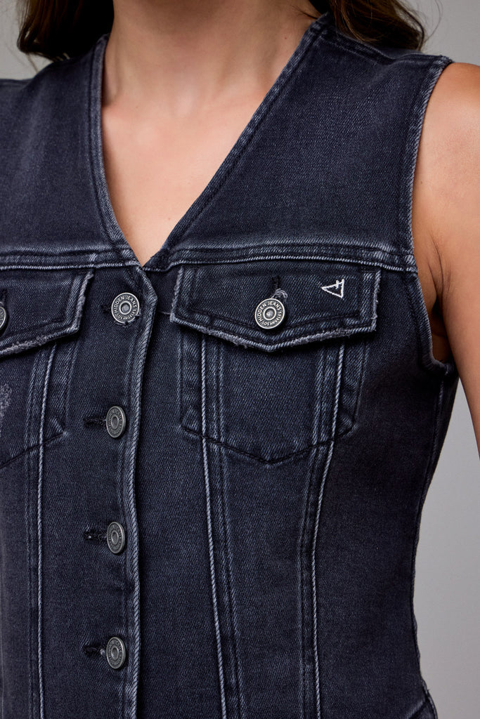 Hidden Charcoal Wash Fitted Denim Vest
