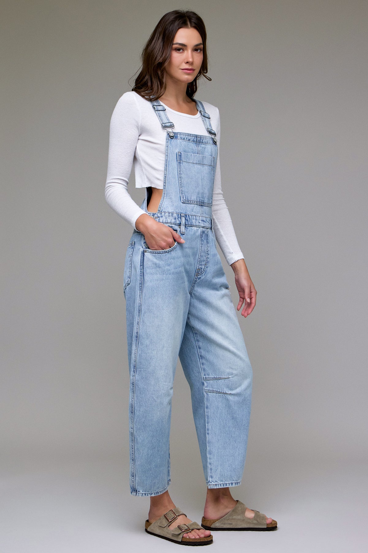 Hidden Light Wash Classic Barrel Cropped Overall