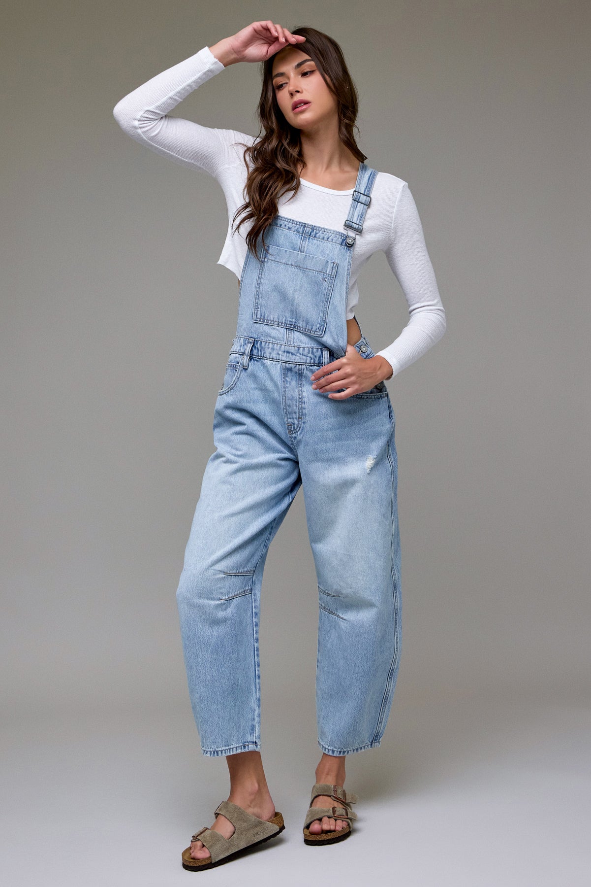 Hidden Light Wash Classic Barrel Cropped Overall