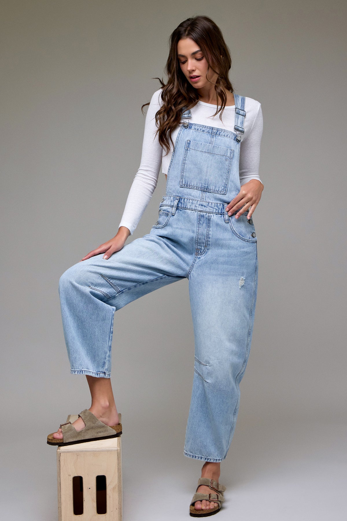 Hidden Light Wash Classic Barrel Cropped Overall