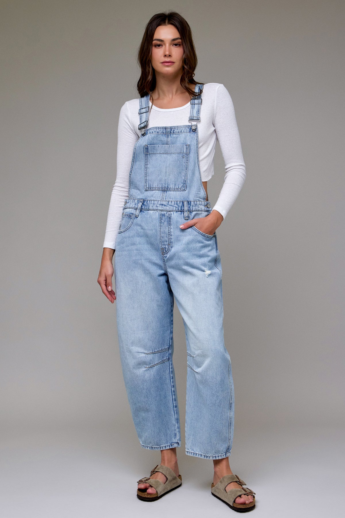 Hidden Light Wash Classic Barrel Cropped Overall