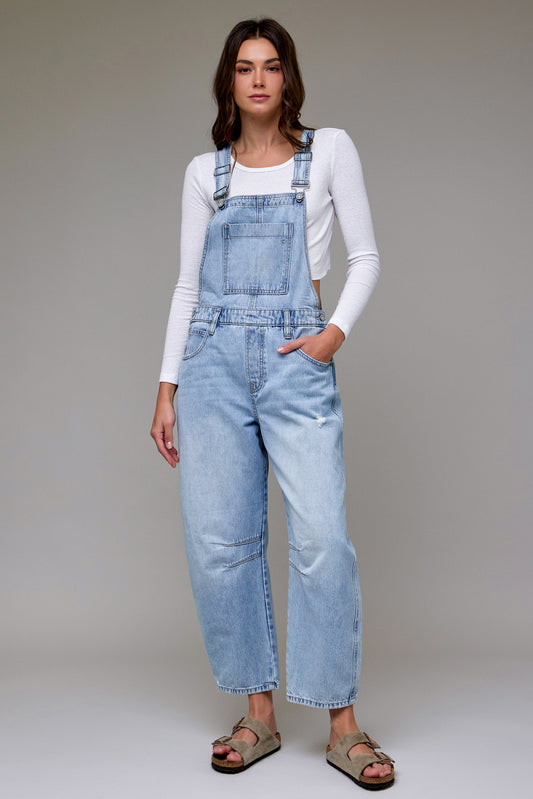 Hidden Light Wash Classic Barrel Cropped Overall