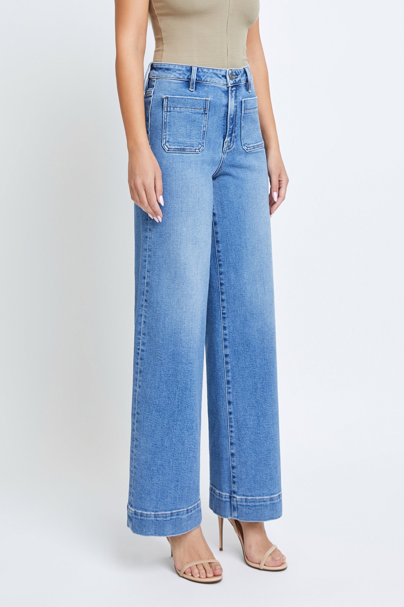 Hidden Front Pocket Stretch Wideleg Pants