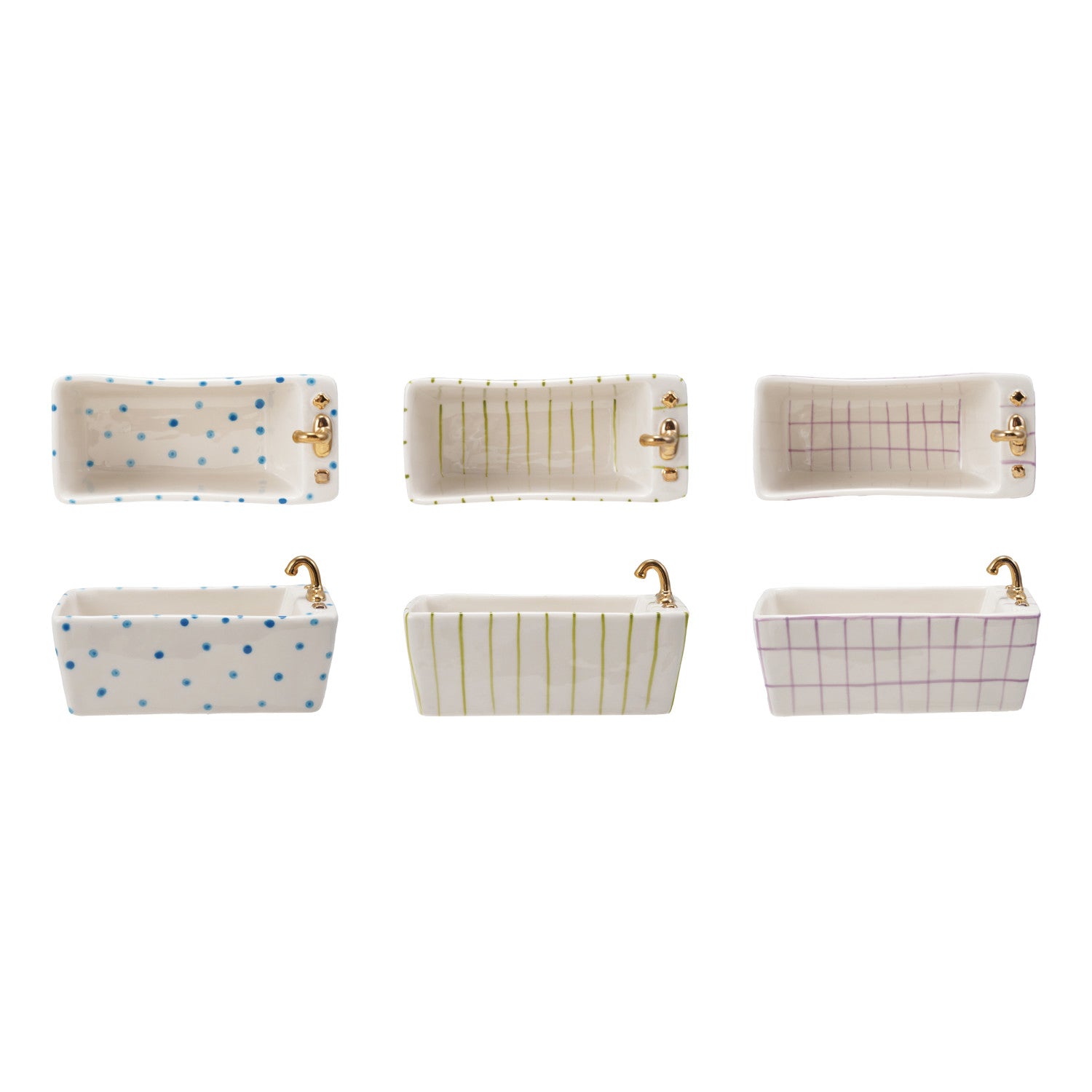 Hand-Painted Stoneware Bathtub Shaped Dish