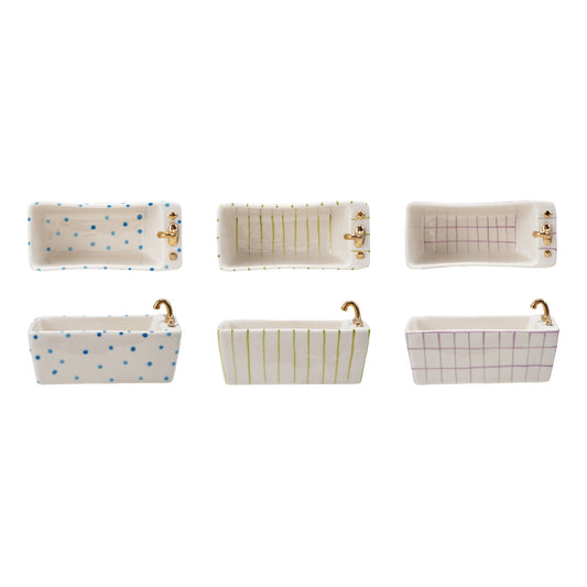 Hand-Painted Stoneware Bathtub Shaped Dish