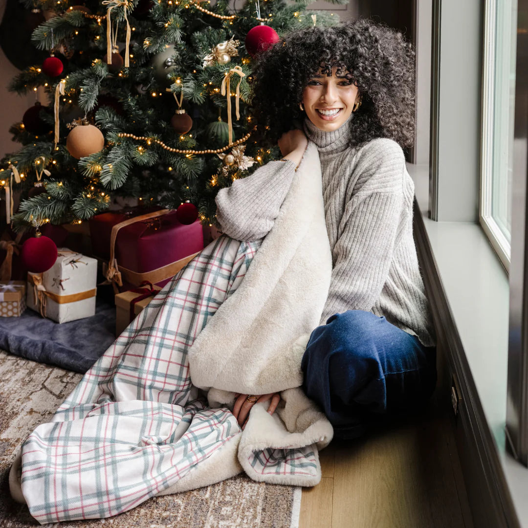 Holiday Minky/Faux Fur Throw Blanket - Holiday Plaid