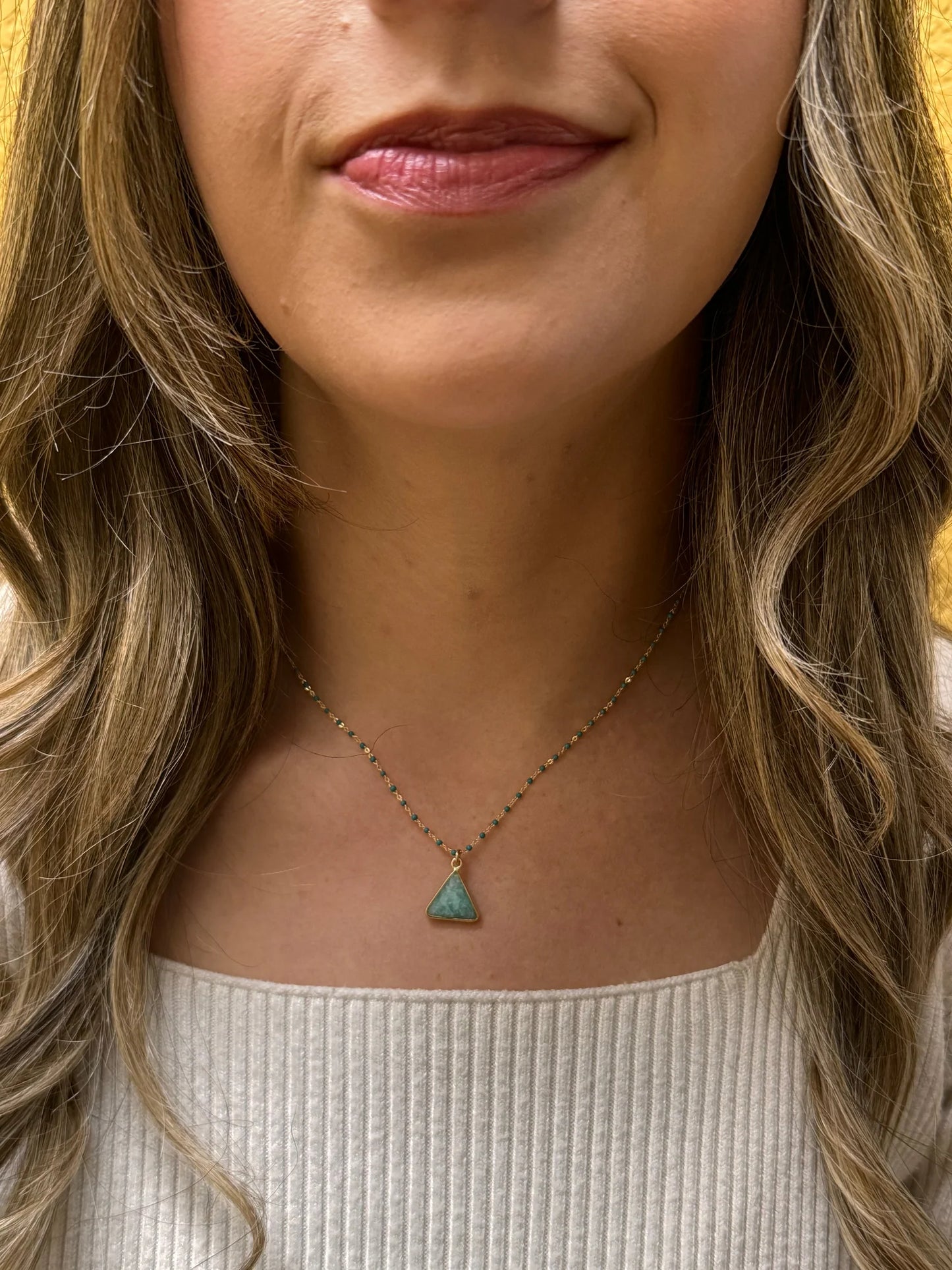 Athena Designs Bezel Set Triangle on Vermeil Beaded Chain:Amazonite