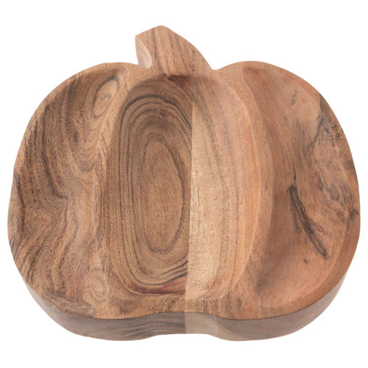 Wood Pumpkin Shaped Serving Bowl