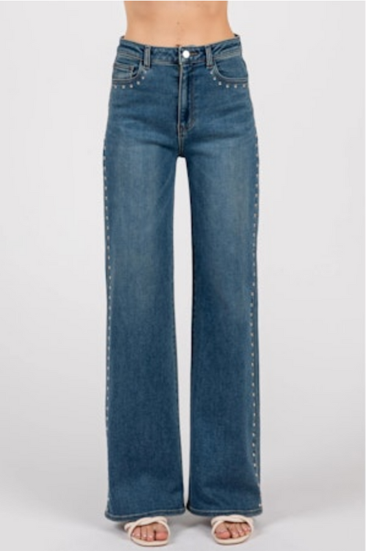 L.T.J. Aria Wide Leg Jeans with Studs