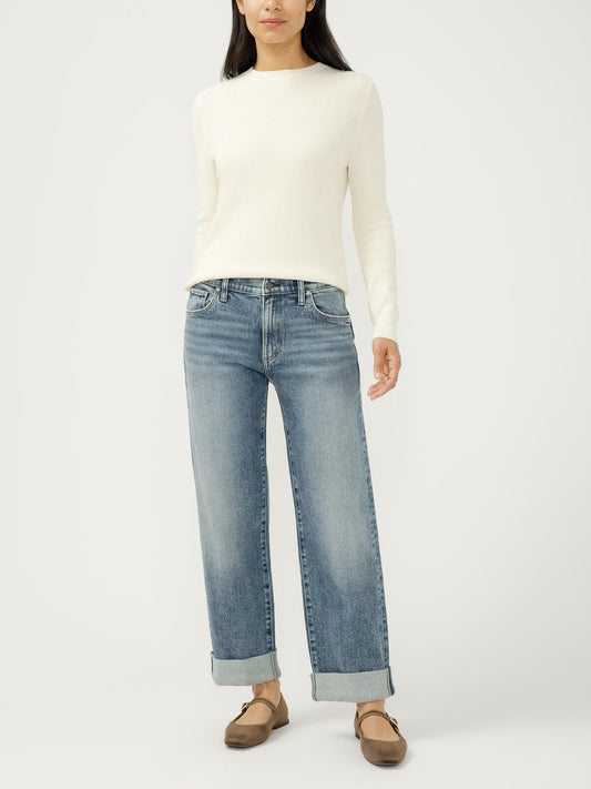 Silver Relaxed Mid Rise Straight Leg Jeans