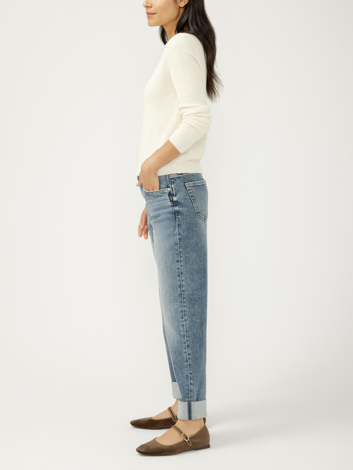 Silver Relaxed Mid Rise Straight Leg Jeans