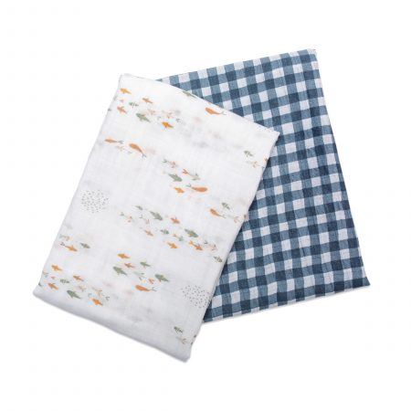 Lulujo Cotton Swaddles – Fish & Navy Gingham