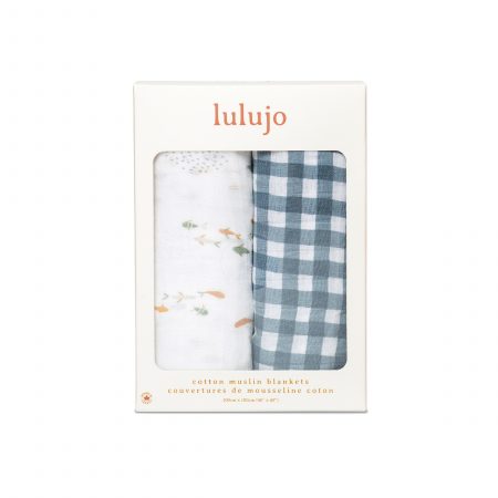 Lulujo Cotton Swaddles – Fish & Navy Gingham