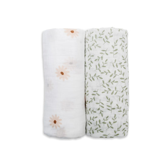 Lulujo Cotton Swaddles-Daisies/Greenery