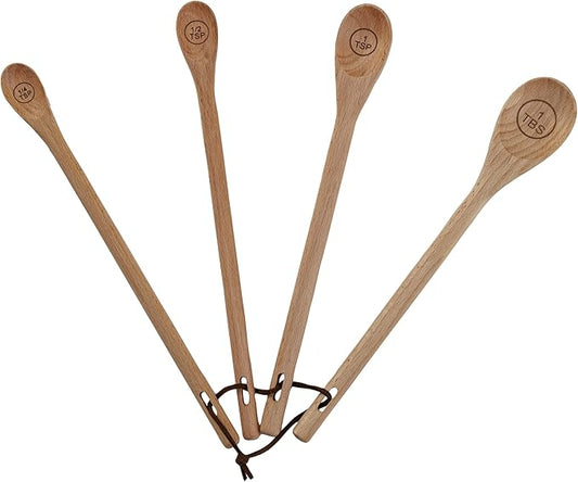 Long Carved Beech Wood Measuring Spoons