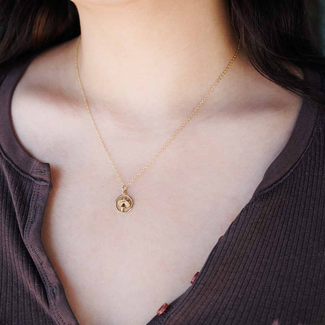 Golden Small Agaric Mushroom Necklace