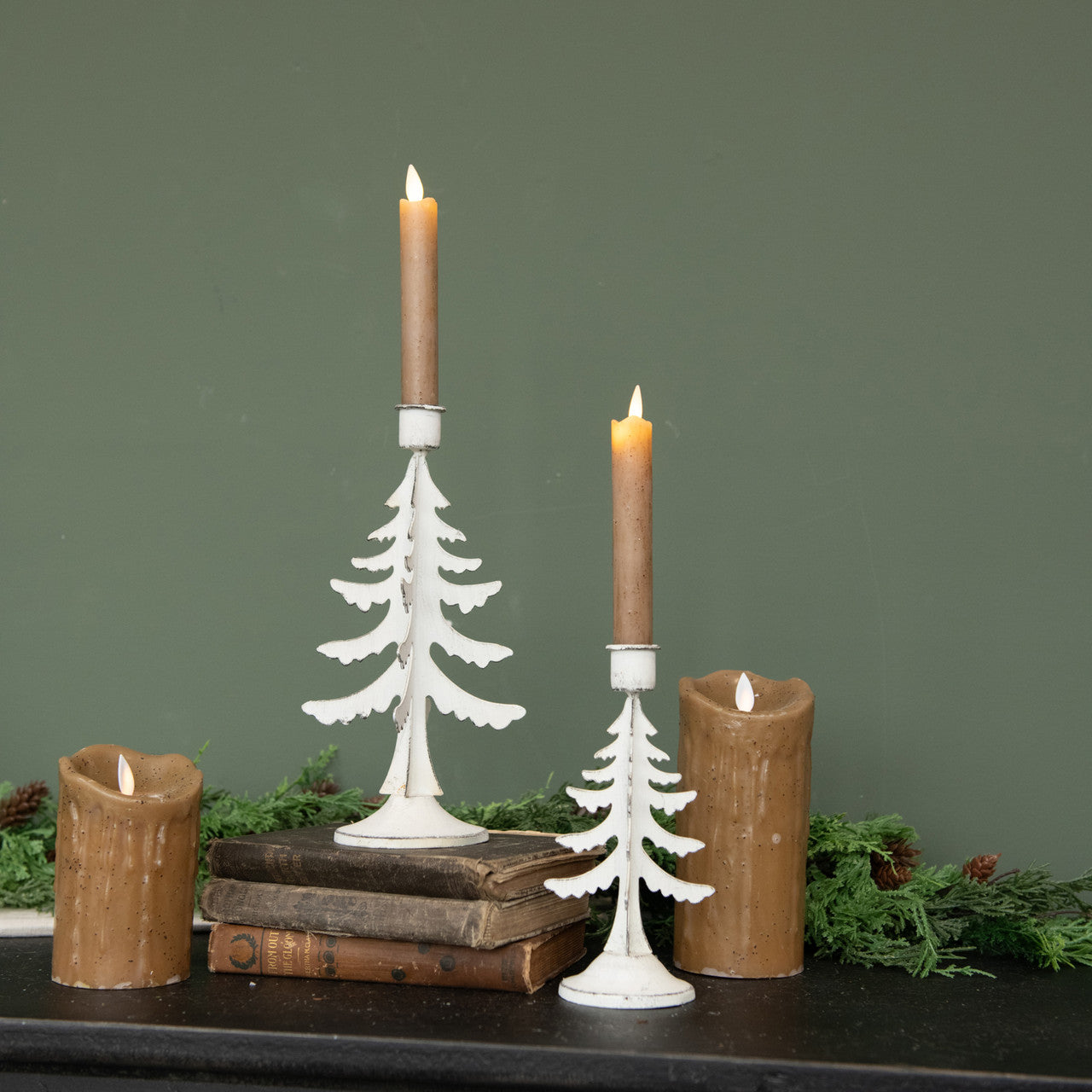 White Pine Tree Taper Candle Holder