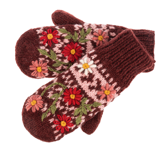 Knit Floral Mittens