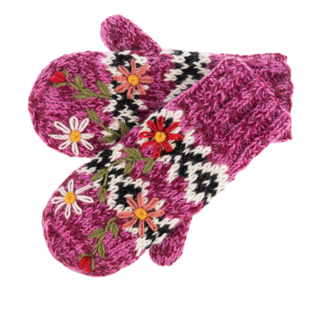 Knit Floral Mittens
