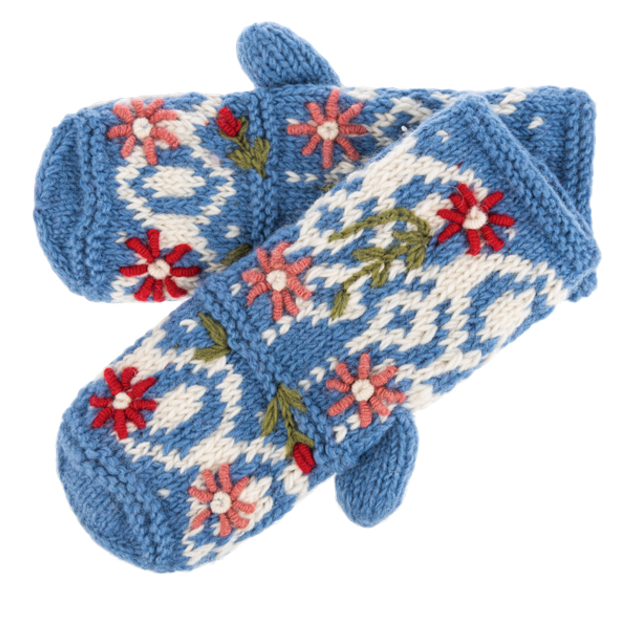 Knit Floral Mittens