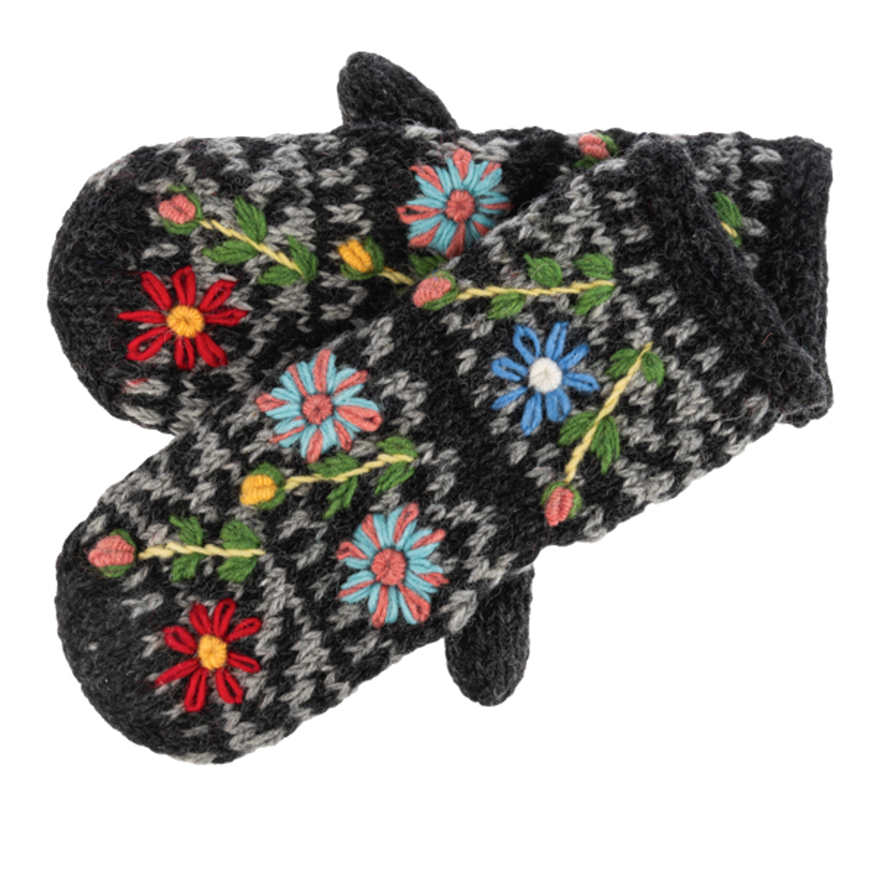 Knit Floral Mittens
