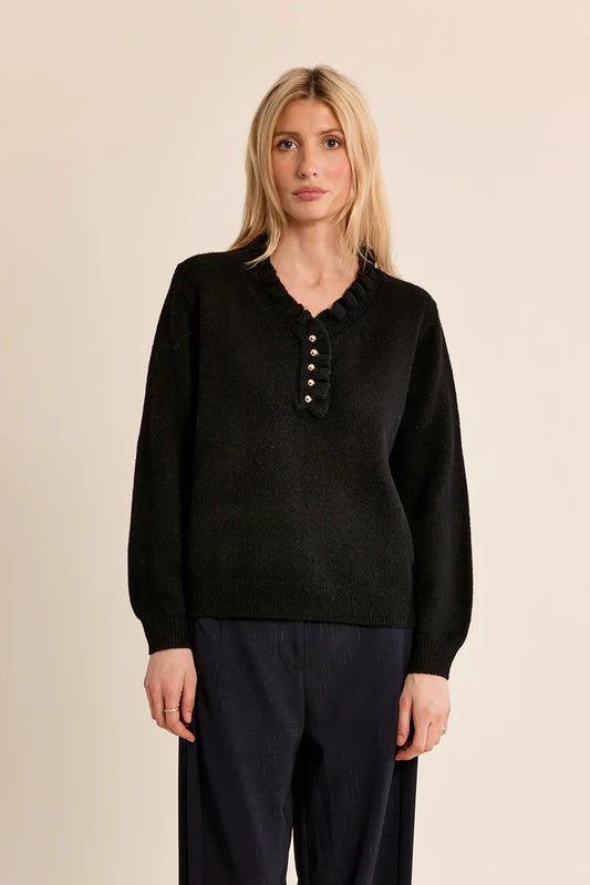 Molly Bracken Knitted Sweater With Ruffled Collar