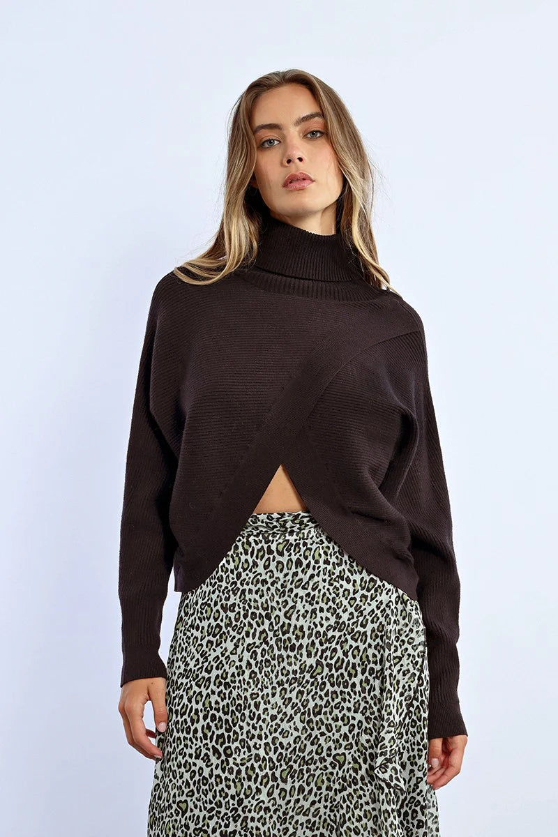 Molly Bracken Turtleneck Crossover Sweater