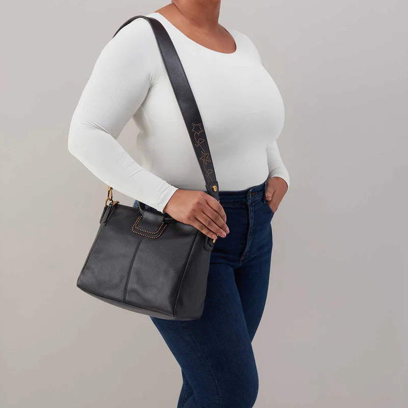 Hobo Sheila Medium Satchel Black With Floral Studs