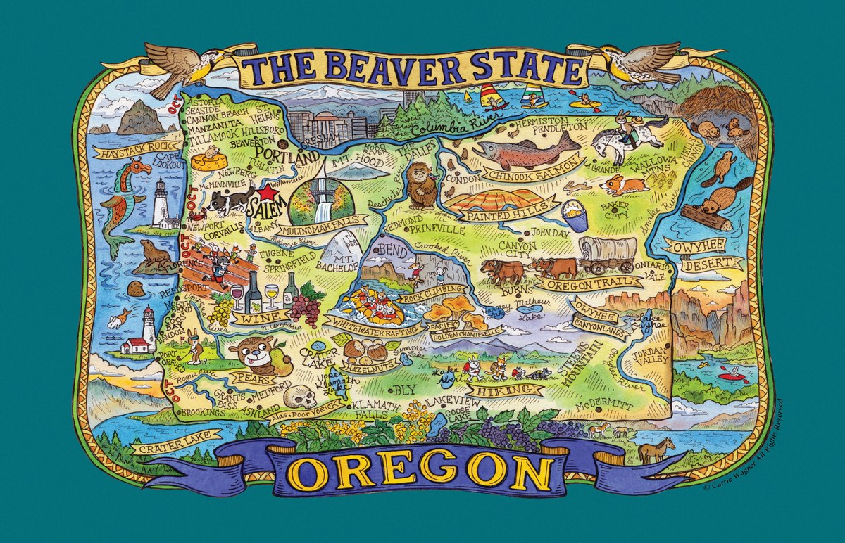 Oregon Adventure Destinations Tea Towel