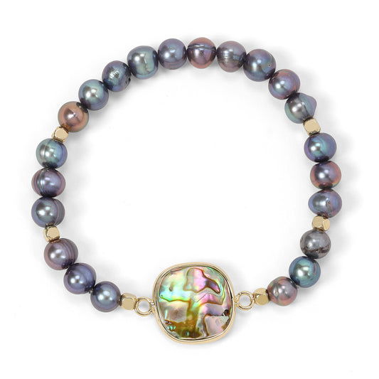 Gray Pearl and Faceted Abalone Bracelet