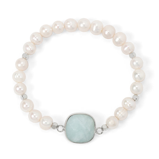 Pearl and Faceted Aquamarine Bracelet