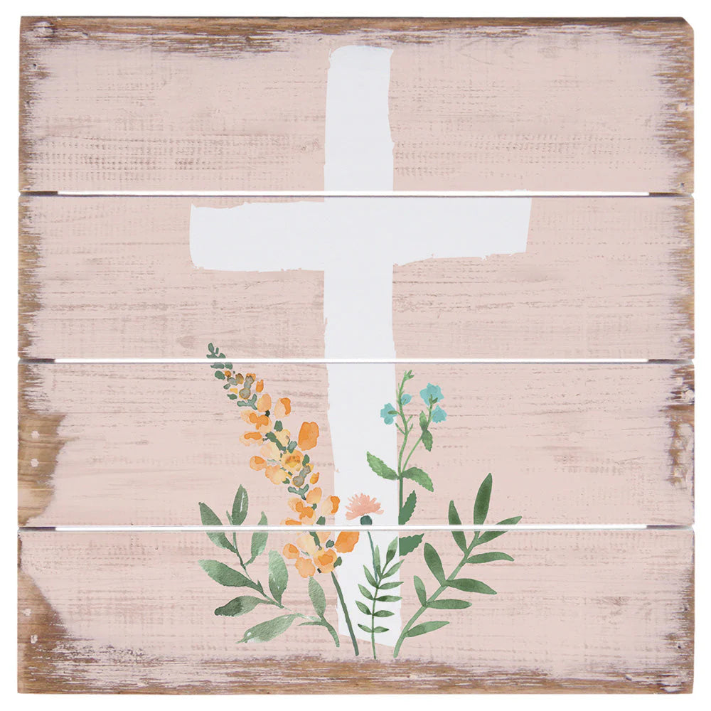 Pink Floral Cross Art