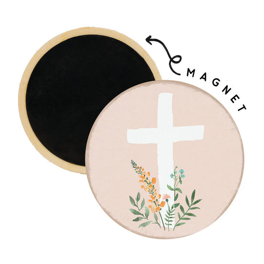 Pink Floral Cross Magnet