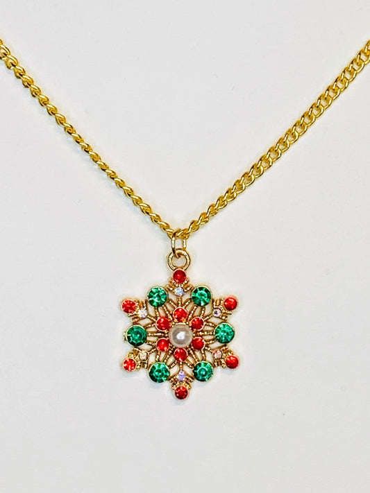 Red And Green Snowflake Necklace