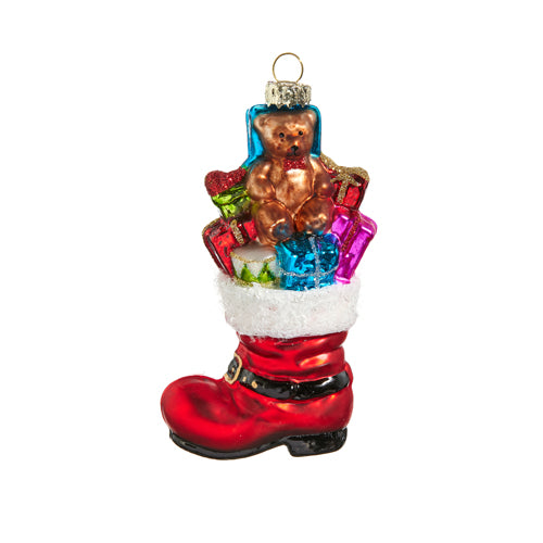 Red Tinsel Boot With Presents Ornament